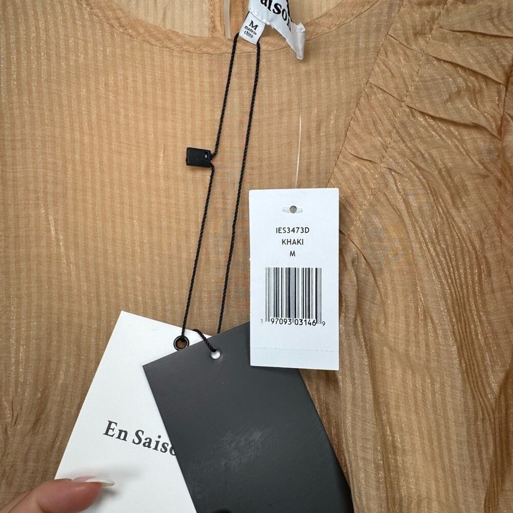 EN SAISON Dee Dee Striped Babydoll Asymmetric Tiered Mini Dress Khaki Medium NWT - Picture 8 of 10